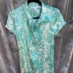 Silk shift short sleeve collared dress